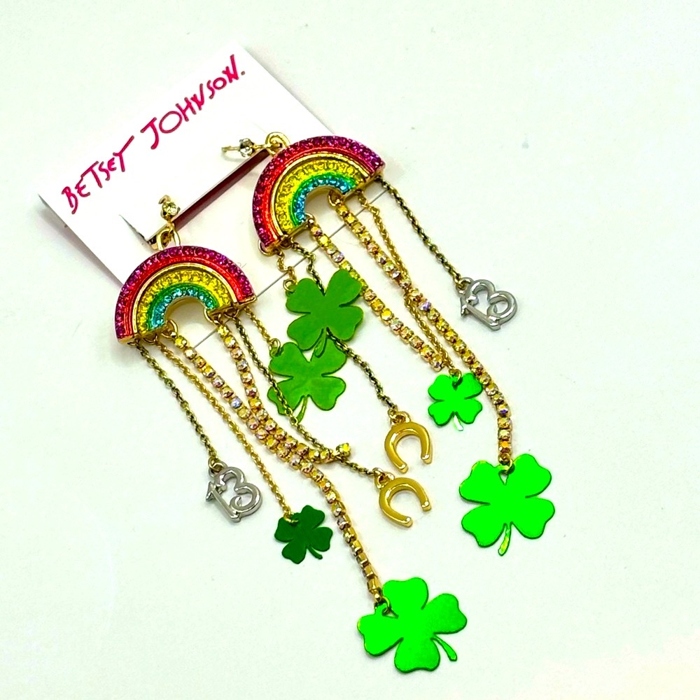 ONLY ONE!! Betsey Johnson Rainbow Chandelier Earrings